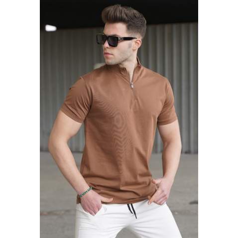 Madmext Men Mock Turtleneck Brown T-shirt 5282 - Kahverengi