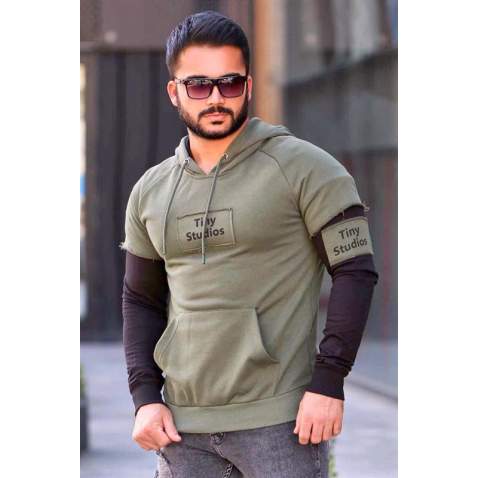 Madmext Khaki Two Tone Hoodie 4149 - Haki