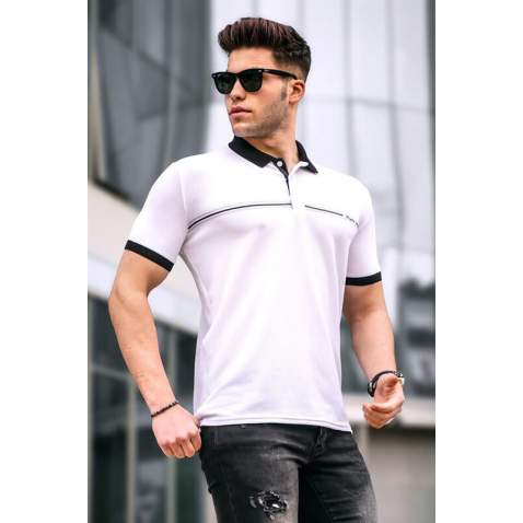 Men Basic White Polo T-Shirt - Beyaz