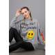 Mad Girls Printed Oversize Anthracite Sweatshirt Mg1207 - Füme