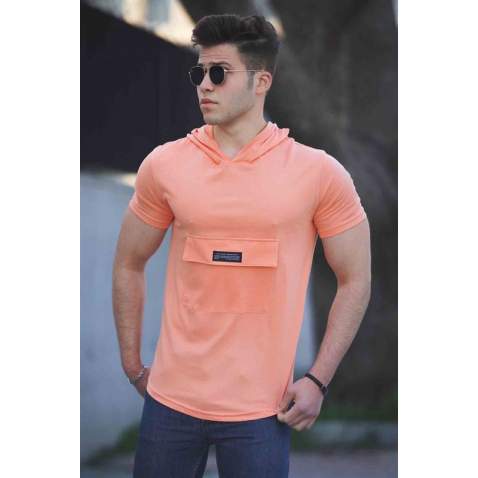 Madmext Soft Pink T-shirt With Hood for Men 4611 - Pudra