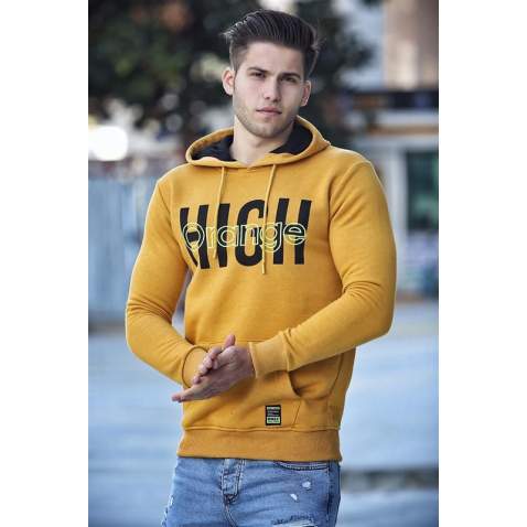 Madmext Yellow Printed Hoodie 4199 - Sarı