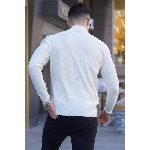 White Mock Turtleneck Knitwear Sweater 5969 - Kemik rengi