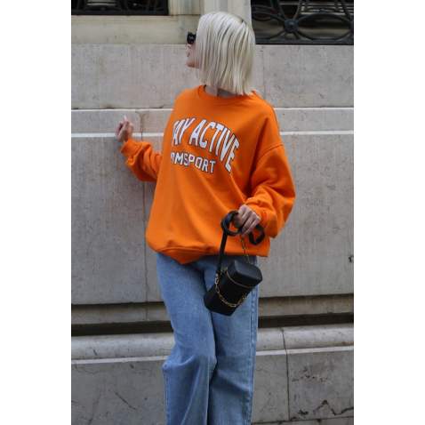 Turuncu Baskılı Oversize Kadın Sweatshirt MG1564 - Turuncu