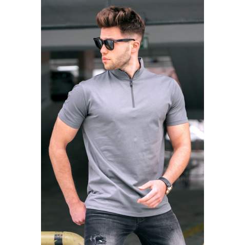 Madmext Men Mock Turtleneck Smoke Gray T-shirt 5282 - Füme