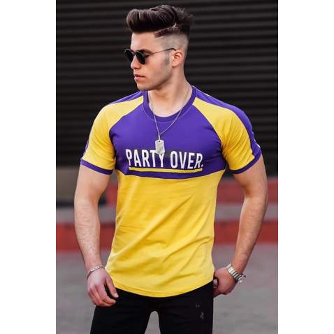 Madmext Yellow Two-Tone Printed T-shirt for Men 4027 - Sarı