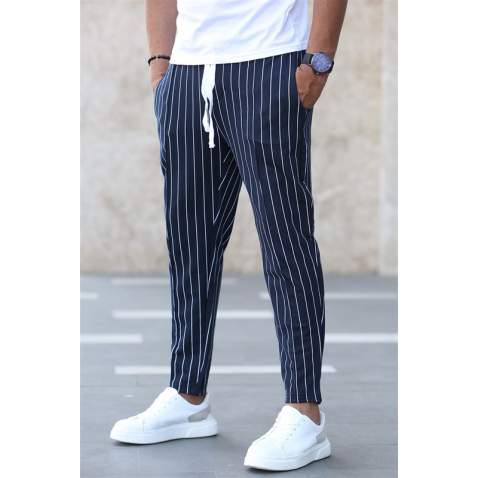 Madmext Navy Blue Striped Sweatpants 4817 - Lacivert