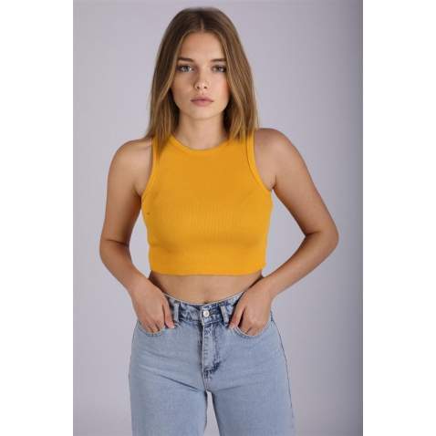 Mad Girls Yellow Crop Top MG1113 - Sarı