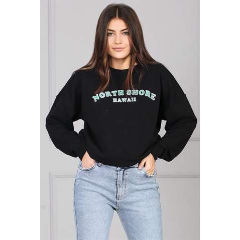 Mad Girls Black Printed Sweatshirt MG823 - Siyah