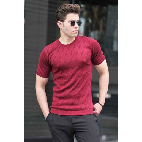 Madmext Maroon Knitwear T-shirt for Men 9229 - Bordo