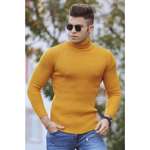 Madmext Mustard Turtleneck Jumper 4359-2 - Hardal