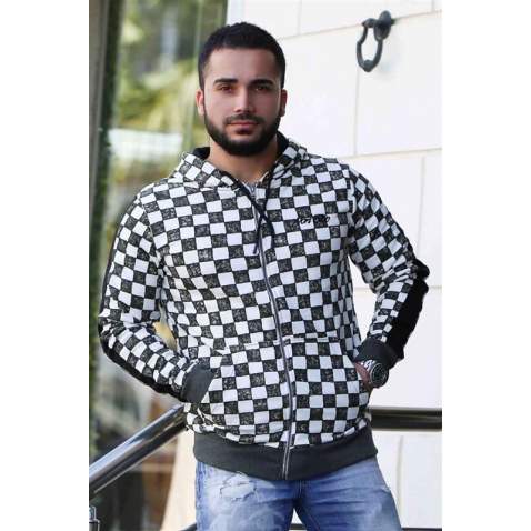 Kapşonlu Damalı Sweatshirt Haki 2746 - Haki