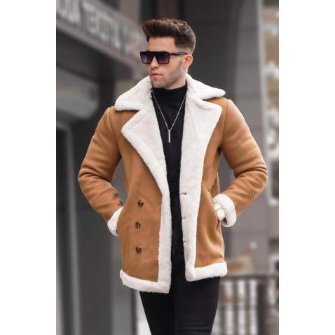 Madmext Camel Fur Coat For Men 5621 - Camel