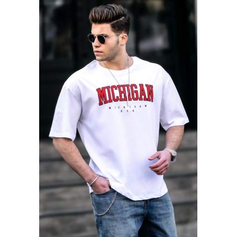 Madmext Men Printed White T-shirt 4957 - Beyaz