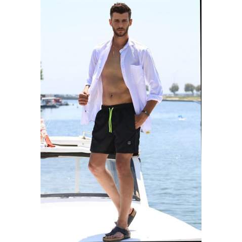 Madmext Men Striped Black Swim Shorts 2943 - Siyah