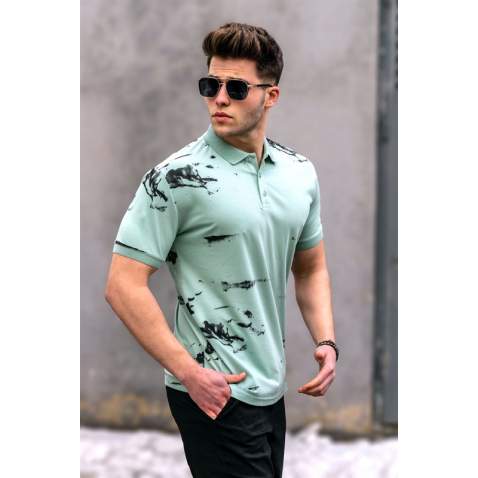 Men Designed Mint Green Polo T-Shirt - Mint yeşili