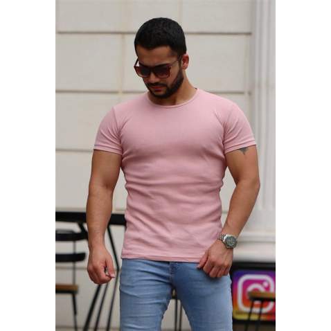 Madmext Men Basic Pink T-Shirt 4077 - Pudra