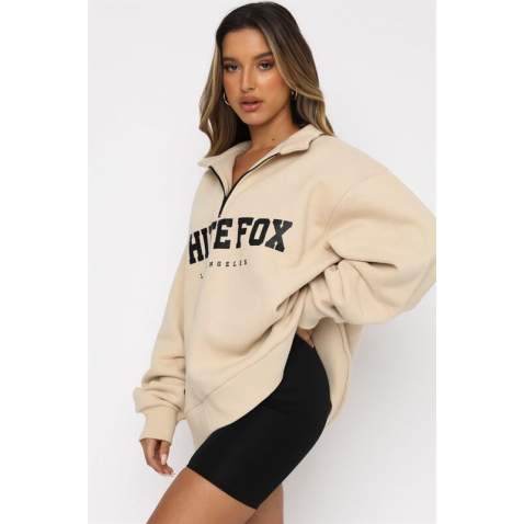 Mad Girls Beige Zip Sweatshirt Mg1246 - Bej