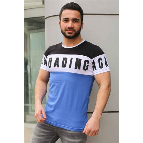 Madmext Blue "Loading" Printed T-shirt for Men 2974 - Sax mavi