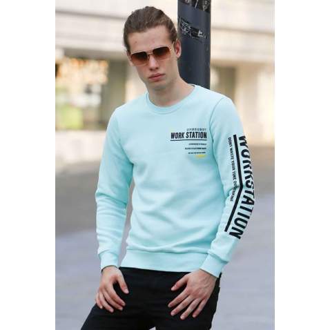 Madmext Baskılı Turkuaz Sweatshirt 4161 - Turkuaz