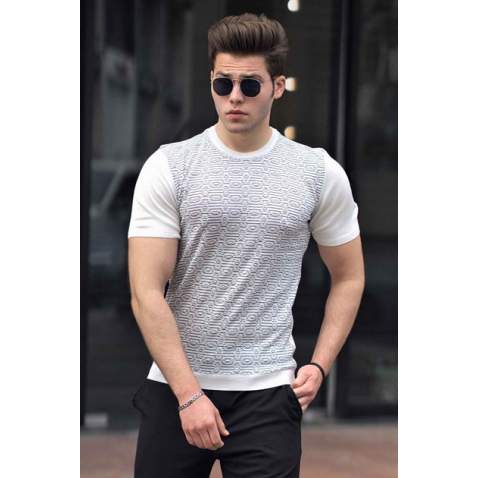 Madmext White Knitwear T-shirt for Men 9228 - Beyaz