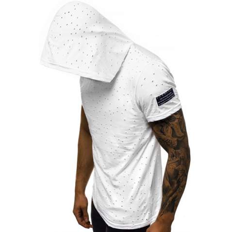 Madmext White Rapped T-shirt with Hood for Men 3069 - Beyaz