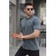 Men Striped Smoke Gray Polo T-Shirt 5879 - Füme