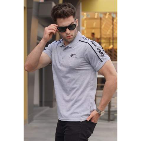 Marl Gray Embroided Polo T-Shirt 5892 - Grimelanj