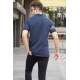 Men Striped Navy Blue Polo T-Shirt 5878 - Lacivert