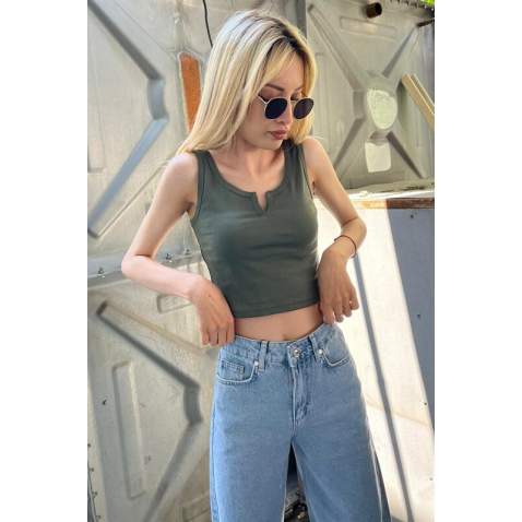 Mad Girls Khaki Crop Top MG362 - Haki