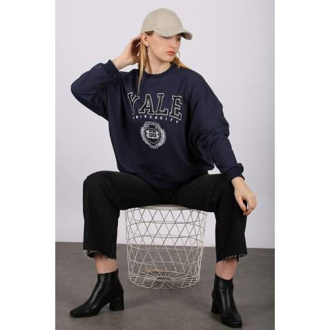 Mad Girls Navy Blue Sweatshirt MG1208 - Lacivert