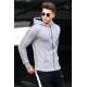 Madmext Gray Hooded Zip-Down Men Sweatshirt 4711 - Gri