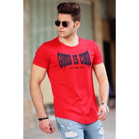 Madmext Red Printed T-shirt for Men 4462 - Kırmızı