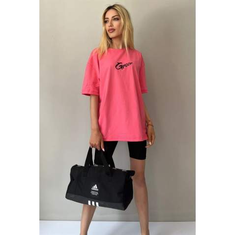 Women Printed Oversize Pink T-Shirt MG1491 - Pembe