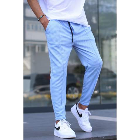 Men Striped Blue Sweatpants - Mavi