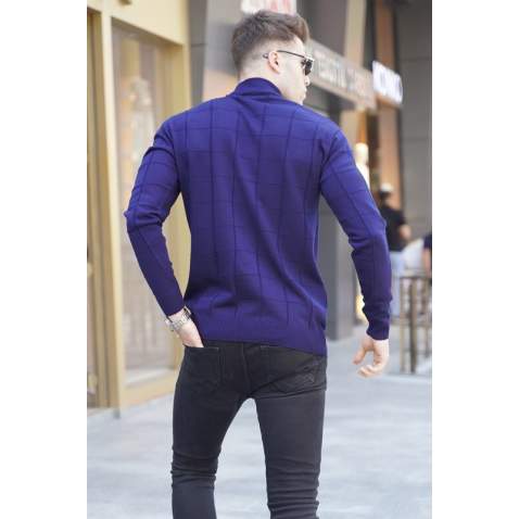 Navy Blue Mock Turtleneck Knitwear Sweater 5798 - Lacivert