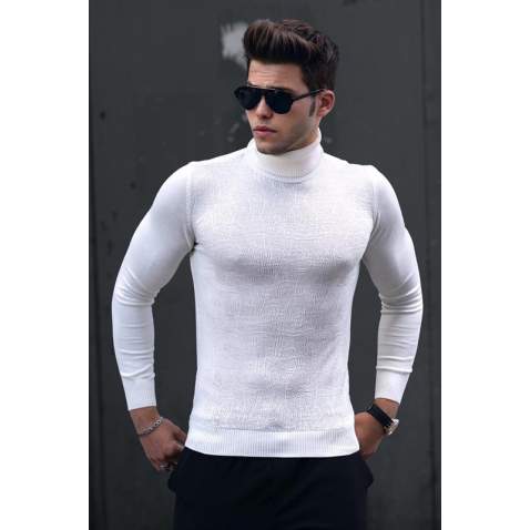 Madmext White Turtleneck Patterned Jumper 4657 - Beyaz