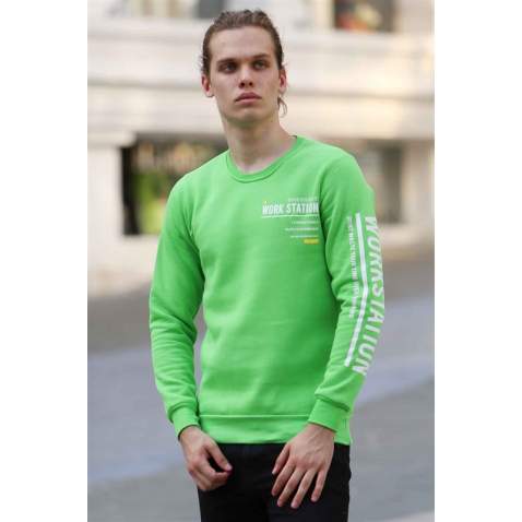 Madmext Neon Green Printed Sweatshirt 4161 - Neon yeşil