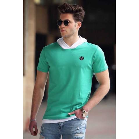 Madmext Green Basic T-shirt with Hood for Men 4554 - Yeşil