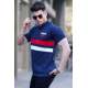 Men Embroided Navy Blue Polo T-Shirt 5868 - Lacivert