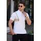 Madmext Men Striped White Polo T-shirt 5243 - Beyaz