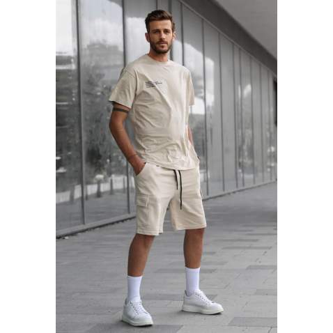 Madmext Men Oversize Beige Shorts Set 5391 - Bej