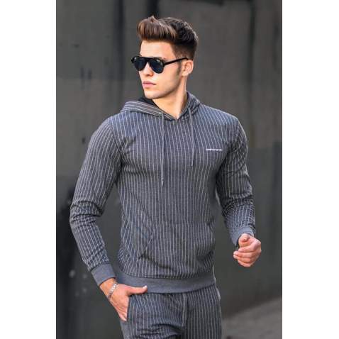 Madmext Anthracite Striped Hoodie 4692-3 - Antrasit