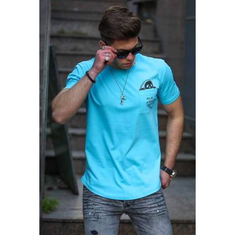 Madmext Blue T-shirt with Pocket for Men 4492 - Mavi