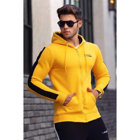 Madmext Sarı Basic Fermuarlı Kapşonlu Sweatshirt 4191 - Sarı