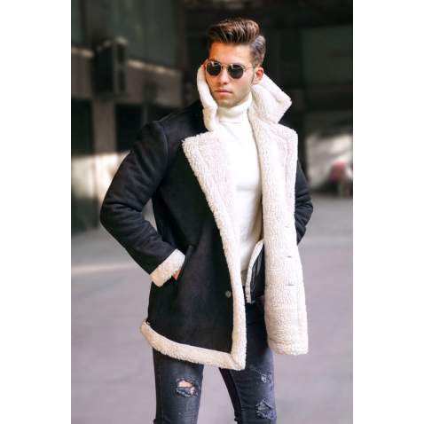 Madmext Black Fur Coat For Men 5621 - Siyah