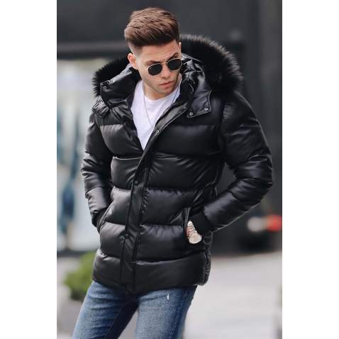 Madmext Black Down Jacket with Hooded 9052 - Siyah