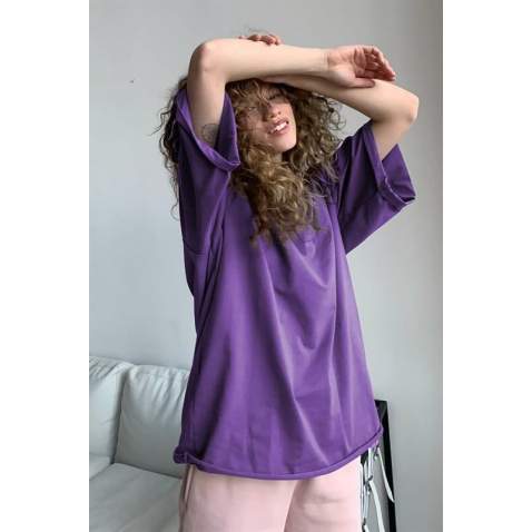 Mad Girls Oversize Purple T-shirt MG1354 - Mor