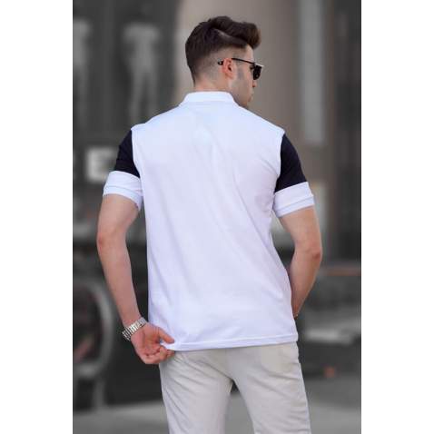 Men Striped White Polo T-Shirt 5685 - Beyaz