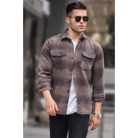 Brown Chequered Design Plaid Shirt 5563 - Kahverengi